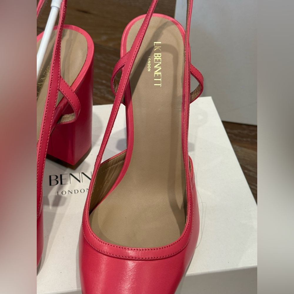 LK Bennett Etta Leather Pink Slingback Pointed Block Heel Pumps 4” Heel 40 - Picture 6 of 13